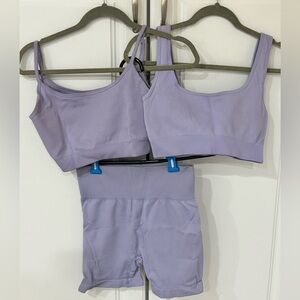 Women 3-Piece Athletic Yoga Crop Tops & Bike Shorts Size M